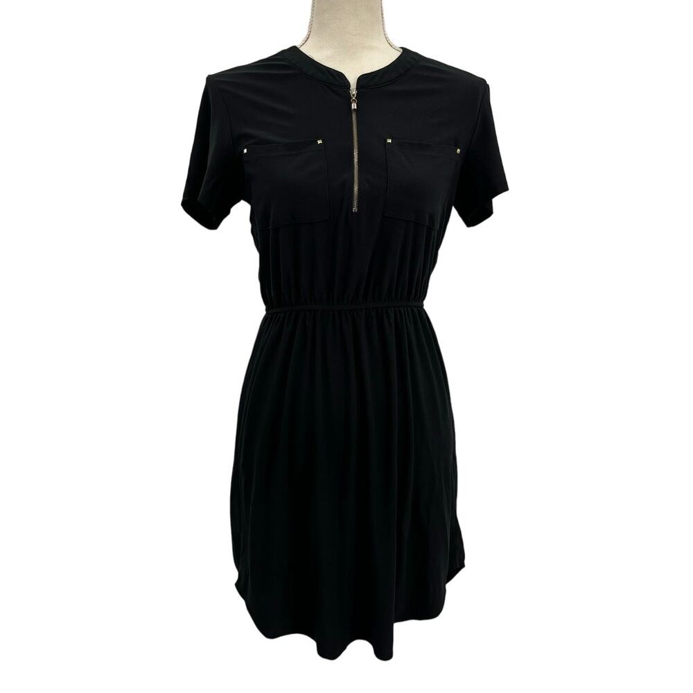 PerSeption Concept Black Short Sleeve Zip Front Dress Size S